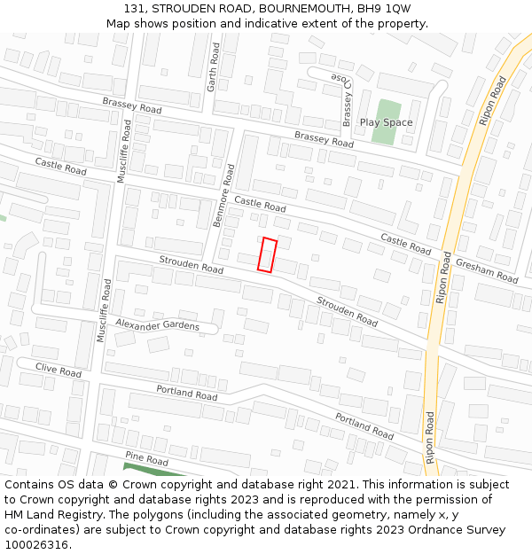 131, STROUDEN ROAD, BOURNEMOUTH, BH9 1QW: Location map and indicative extent of plot