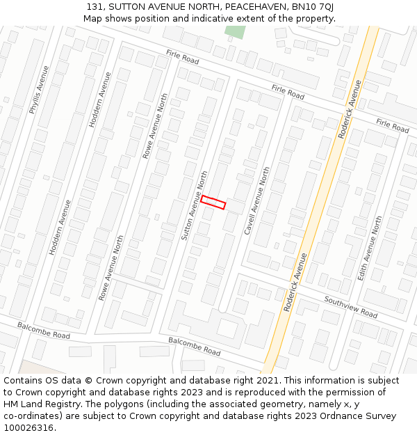 131, SUTTON AVENUE NORTH, PEACEHAVEN, BN10 7QJ: Location map and indicative extent of plot