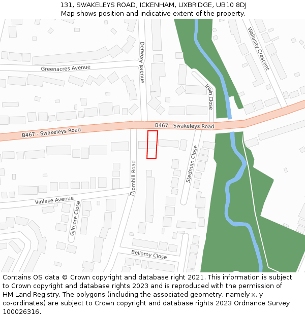 131, SWAKELEYS ROAD, ICKENHAM, UXBRIDGE, UB10 8DJ: Location map and indicative extent of plot