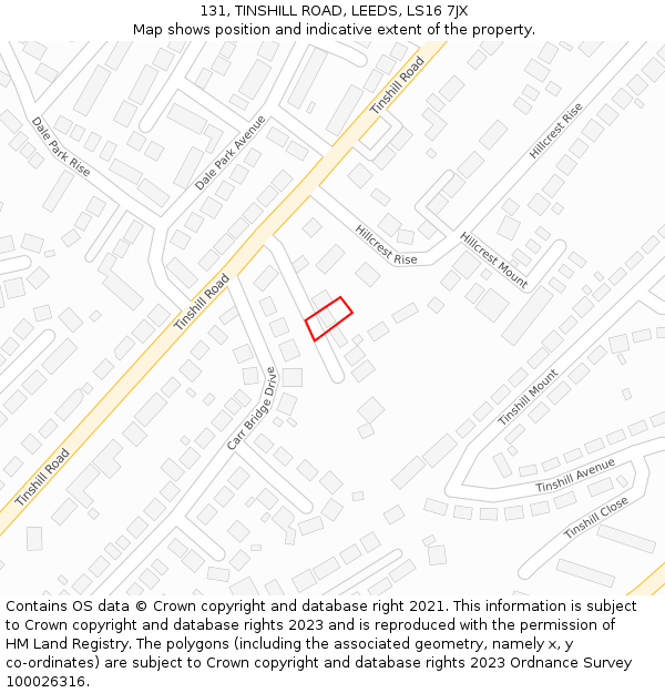 131, TINSHILL ROAD, LEEDS, LS16 7JX: Location map and indicative extent of plot