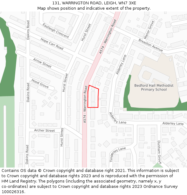 131, WARRINGTON ROAD, LEIGH, WN7 3XE: Location map and indicative extent of plot