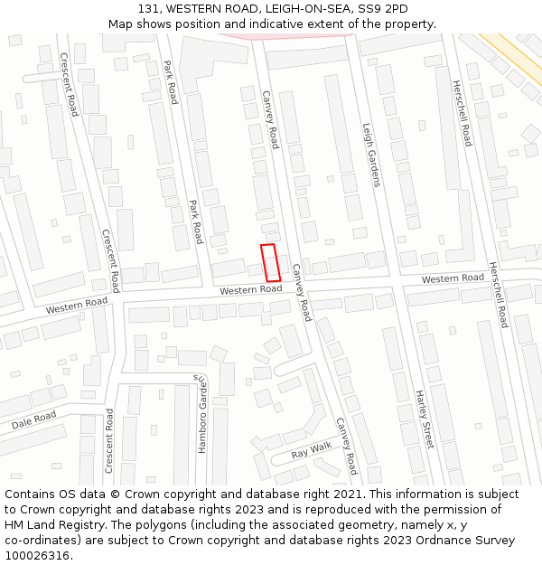 131, WESTERN ROAD, LEIGH-ON-SEA, SS9 2PD: Location map and indicative extent of plot