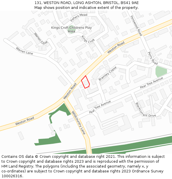 131, WESTON ROAD, LONG ASHTON, BRISTOL, BS41 9AE: Location map and indicative extent of plot