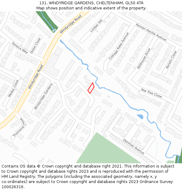 131, WINDYRIDGE GARDENS, CHELTENHAM, GL50 4TA: Location map and indicative extent of plot