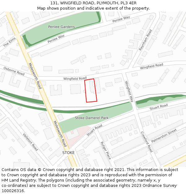 131, WINGFIELD ROAD, PLYMOUTH, PL3 4ER: Location map and indicative extent of plot