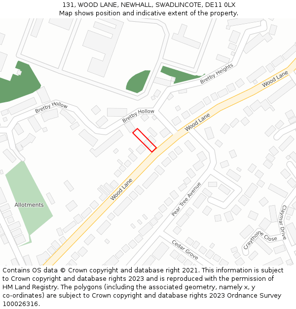 131, WOOD LANE, NEWHALL, SWADLINCOTE, DE11 0LX: Location map and indicative extent of plot