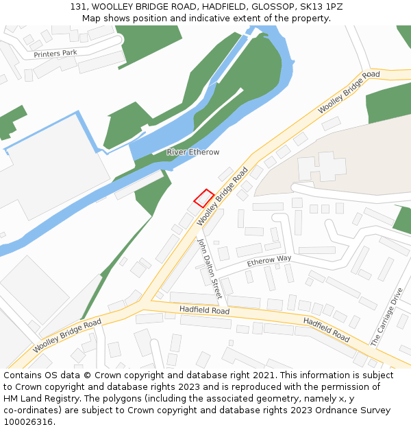 131, WOOLLEY BRIDGE ROAD, HADFIELD, GLOSSOP, SK13 1PZ: Location map and indicative extent of plot