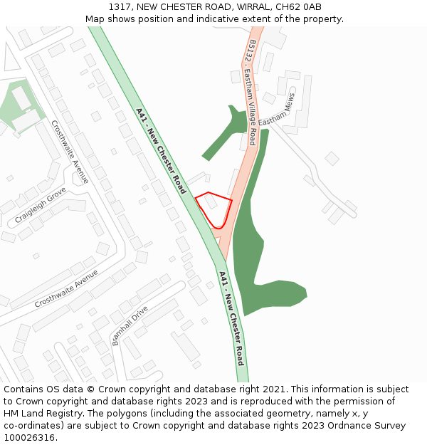 1317, NEW CHESTER ROAD, WIRRAL, CH62 0AB: Location map and indicative extent of plot