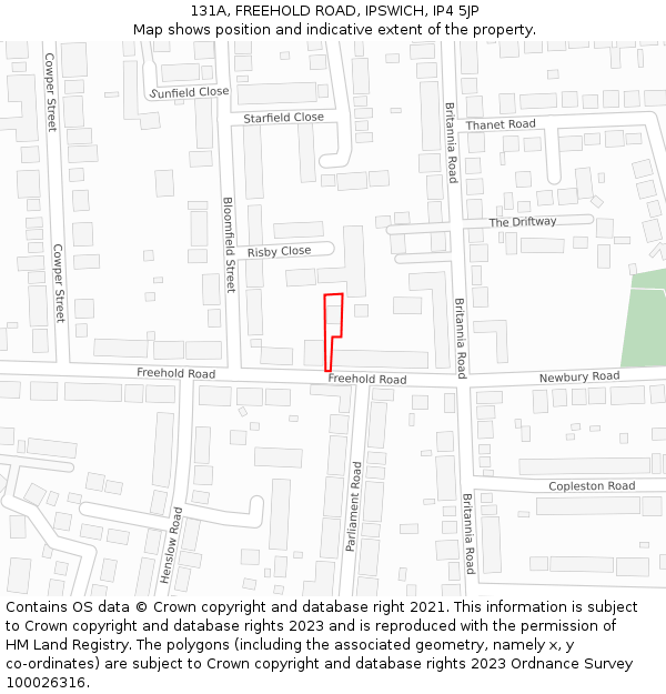 131A, FREEHOLD ROAD, IPSWICH, IP4 5JP: Location map and indicative extent of plot
