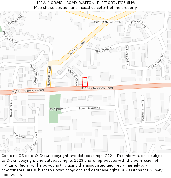 131A, NORWICH ROAD, WATTON, THETFORD, IP25 6HW: Location map and indicative extent of plot