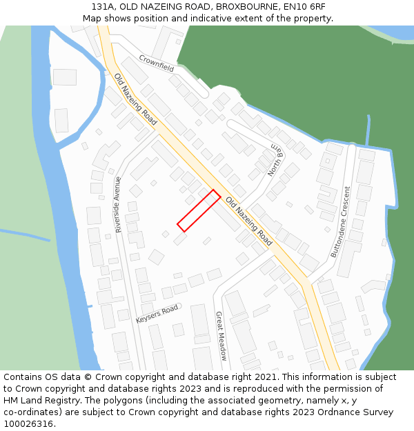 131A, OLD NAZEING ROAD, BROXBOURNE, EN10 6RF: Location map and indicative extent of plot