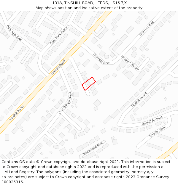 131A, TINSHILL ROAD, LEEDS, LS16 7JX: Location map and indicative extent of plot