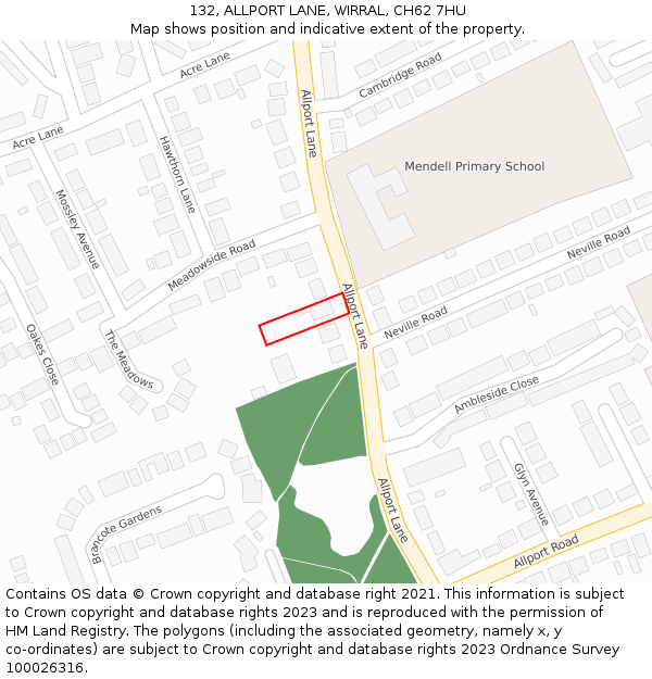 132, ALLPORT LANE, WIRRAL, CH62 7HU: Location map and indicative extent of plot