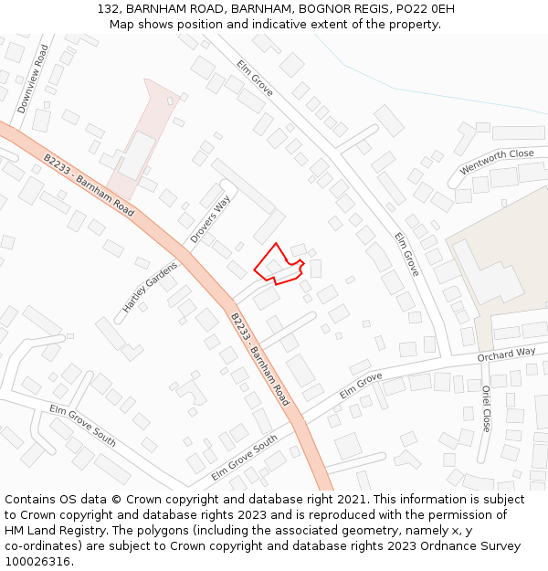 132, BARNHAM ROAD, BARNHAM, BOGNOR REGIS, PO22 0EH: Location map and indicative extent of plot