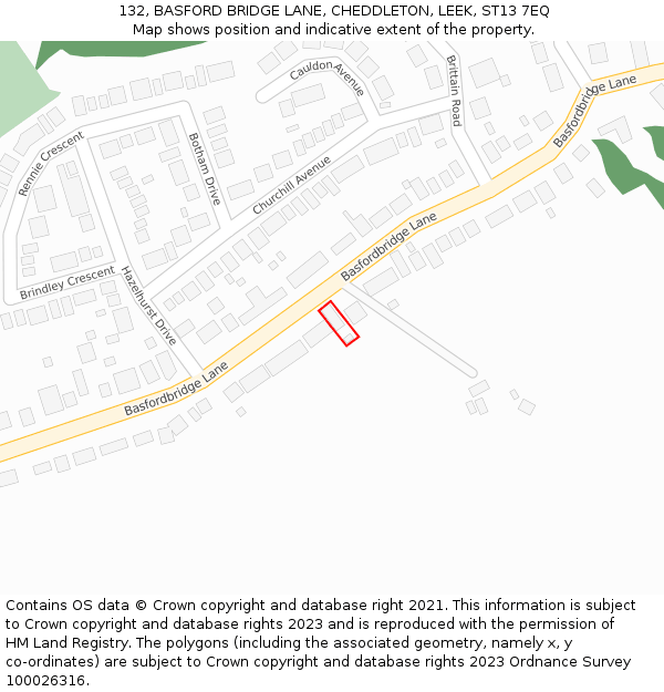 132, BASFORD BRIDGE LANE, CHEDDLETON, LEEK, ST13 7EQ: Location map and indicative extent of plot