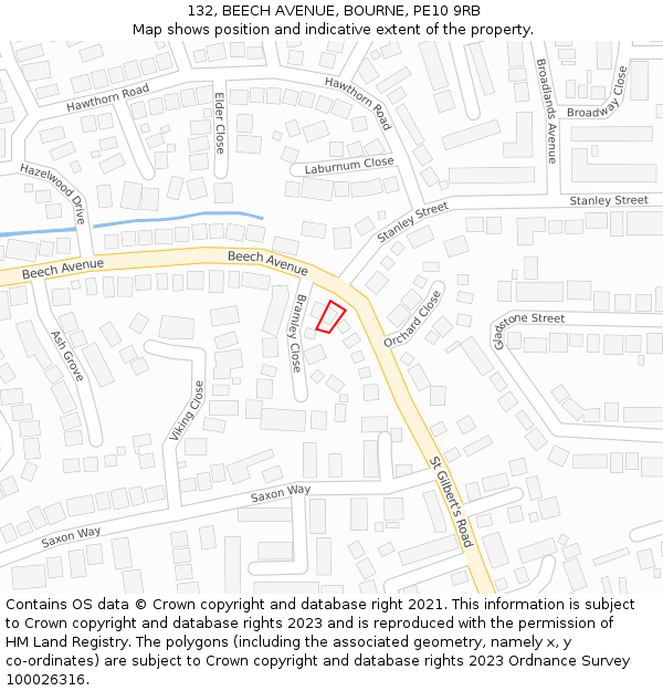 132, BEECH AVENUE, BOURNE, PE10 9RB: Location map and indicative extent of plot