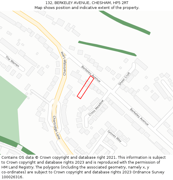 132, BERKELEY AVENUE, CHESHAM, HP5 2RT: Location map and indicative extent of plot