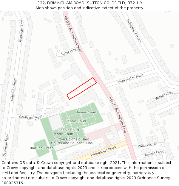 132, BIRMINGHAM ROAD, SUTTON COLDFIELD, B72 1LY: Location map and indicative extent of plot