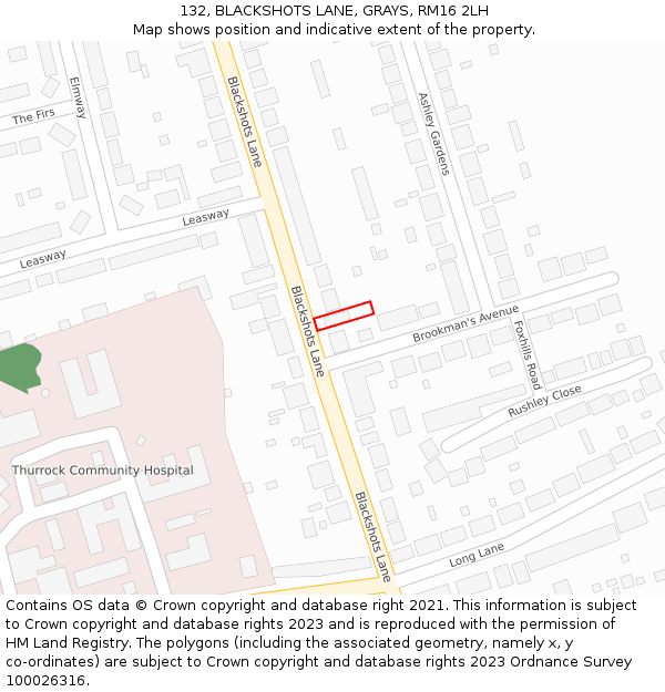 132, BLACKSHOTS LANE, GRAYS, RM16 2LH: Location map and indicative extent of plot
