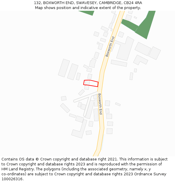 132, BOXWORTH END, SWAVESEY, CAMBRIDGE, CB24 4RA: Location map and indicative extent of plot