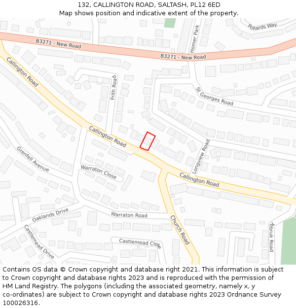 132, CALLINGTON ROAD, SALTASH, PL12 6ED: Location map and indicative extent of plot