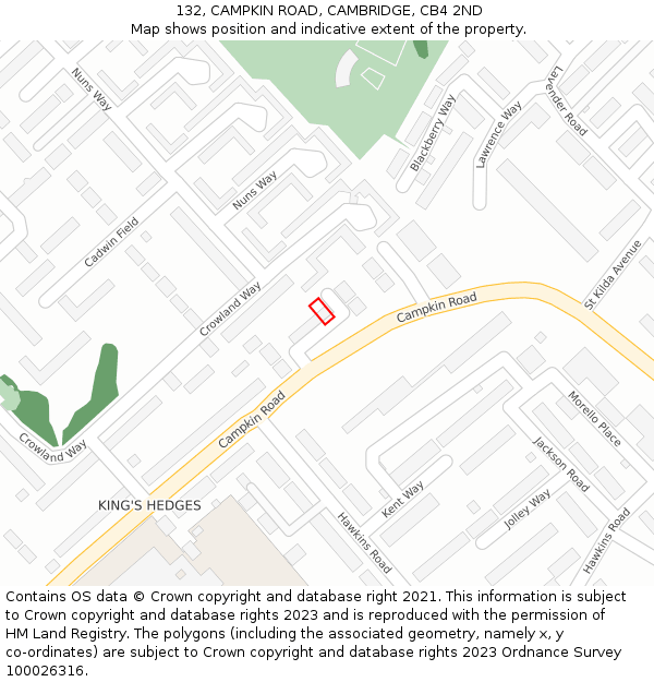 132, CAMPKIN ROAD, CAMBRIDGE, CB4 2ND: Location map and indicative extent of plot