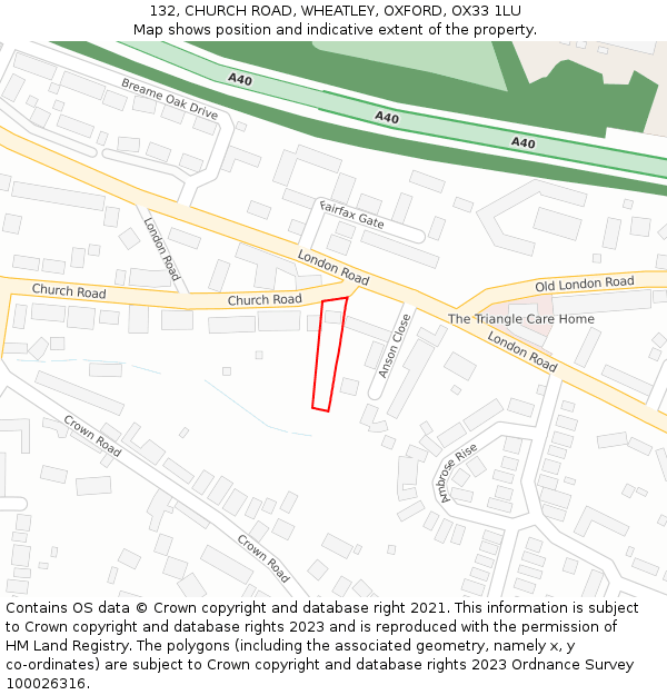 132, CHURCH ROAD, WHEATLEY, OXFORD, OX33 1LU: Location map and indicative extent of plot