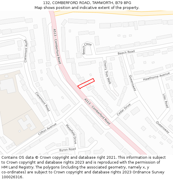 132, COMBERFORD ROAD, TAMWORTH, B79 8PG: Location map and indicative extent of plot