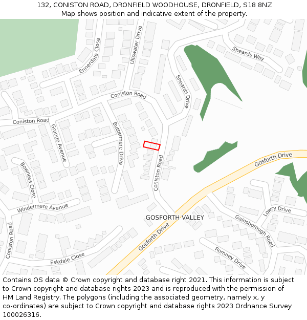 132, CONISTON ROAD, DRONFIELD WOODHOUSE, DRONFIELD, S18 8NZ: Location map and indicative extent of plot