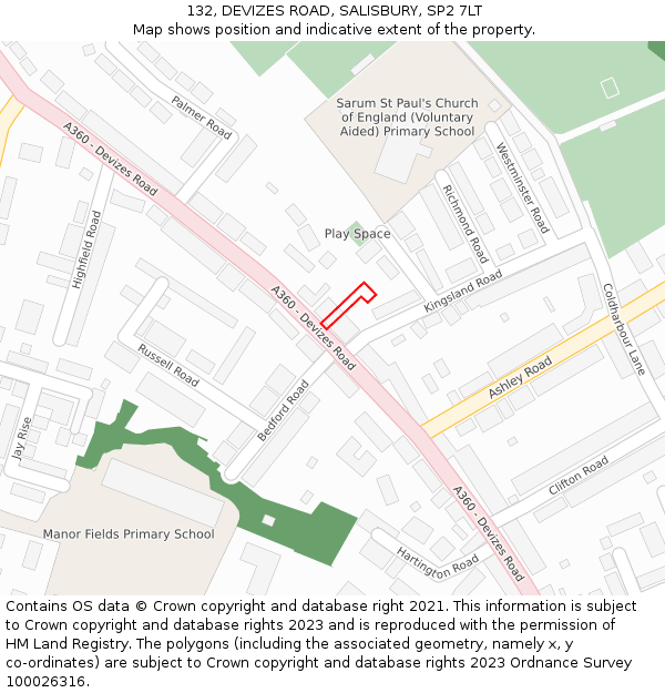132, DEVIZES ROAD, SALISBURY, SP2 7LT: Location map and indicative extent of plot