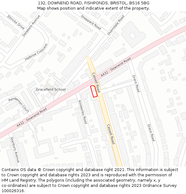 132, DOWNEND ROAD, FISHPONDS, BRISTOL, BS16 5BG: Location map and indicative extent of plot