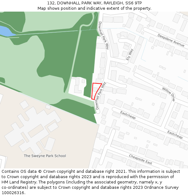 132, DOWNHALL PARK WAY, RAYLEIGH, SS6 9TP: Location map and indicative extent of plot