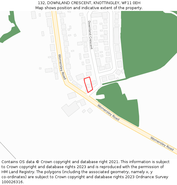 132, DOWNLAND CRESCENT, KNOTTINGLEY, WF11 0EH: Location map and indicative extent of plot