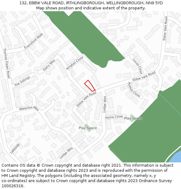 132, EBBW VALE ROAD, IRTHLINGBOROUGH, WELLINGBOROUGH, NN9 5YD: Location map and indicative extent of plot