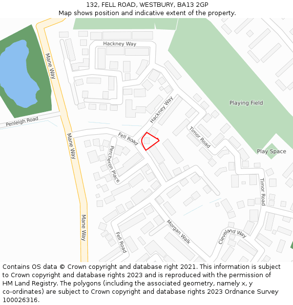 132, FELL ROAD, WESTBURY, BA13 2GP: Location map and indicative extent of plot