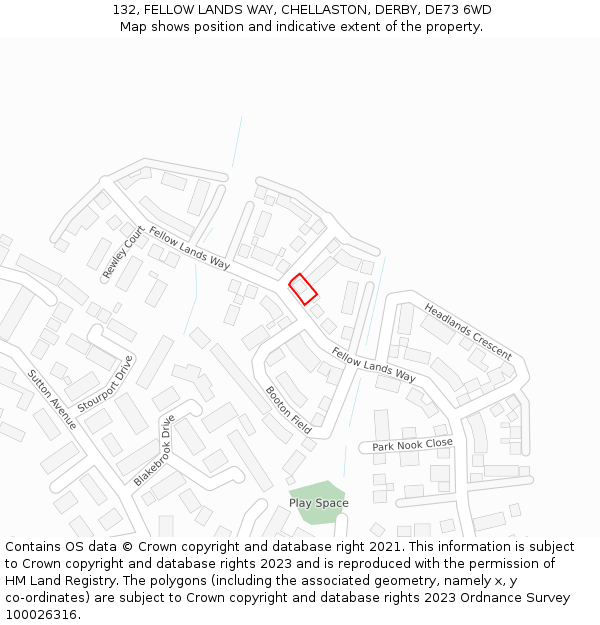 132, FELLOW LANDS WAY, CHELLASTON, DERBY, DE73 6WD: Location map and indicative extent of plot