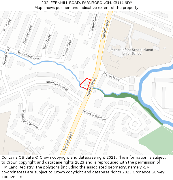 132, FERNHILL ROAD, FARNBOROUGH, GU14 9DY: Location map and indicative extent of plot