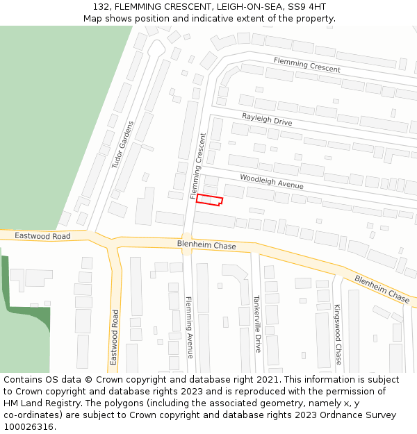 132, FLEMMING CRESCENT, LEIGH-ON-SEA, SS9 4HT: Location map and indicative extent of plot