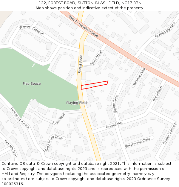 132, FOREST ROAD, SUTTON-IN-ASHFIELD, NG17 3BN: Location map and indicative extent of plot