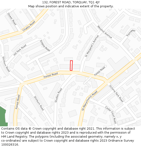 132, FOREST ROAD, TORQUAY, TQ1 4JY: Location map and indicative extent of plot