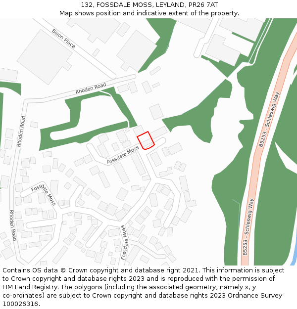 132, FOSSDALE MOSS, LEYLAND, PR26 7AT: Location map and indicative extent of plot