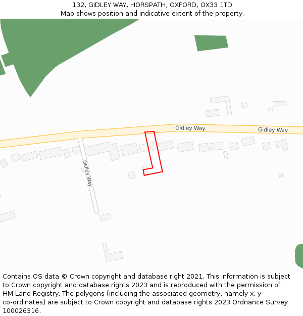 132, GIDLEY WAY, HORSPATH, OXFORD, OX33 1TD: Location map and indicative extent of plot