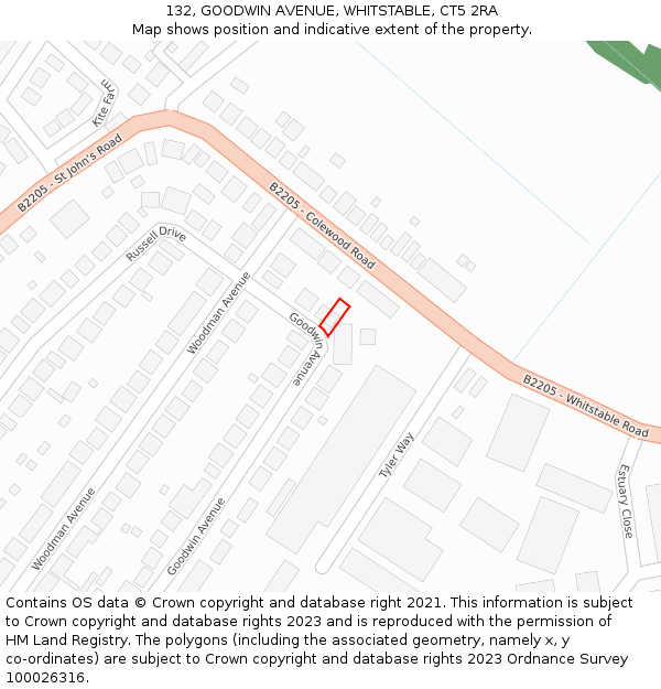 132, GOODWIN AVENUE, WHITSTABLE, CT5 2RA: Location map and indicative extent of plot