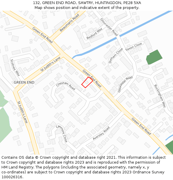 132, GREEN END ROAD, SAWTRY, HUNTINGDON, PE28 5XA: Location map and indicative extent of plot