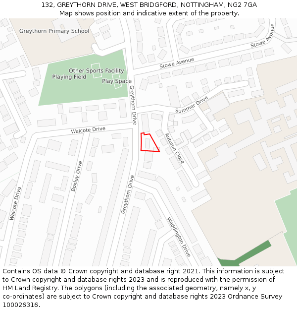 132, GREYTHORN DRIVE, WEST BRIDGFORD, NOTTINGHAM, NG2 7GA: Location map and indicative extent of plot