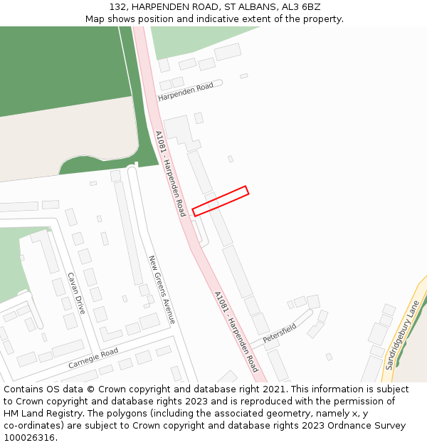 132, HARPENDEN ROAD, ST ALBANS, AL3 6BZ: Location map and indicative extent of plot