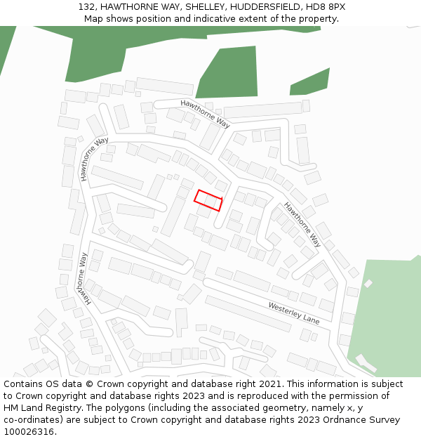 132, HAWTHORNE WAY, SHELLEY, HUDDERSFIELD, HD8 8PX: Location map and indicative extent of plot