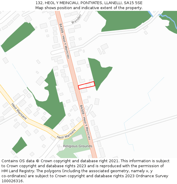 132, HEOL Y MEINCIAU, PONTYATES, LLANELLI, SA15 5SE: Location map and indicative extent of plot