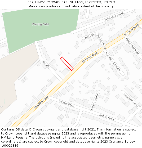 132, HINCKLEY ROAD, EARL SHILTON, LEICESTER, LE9 7LD: Location map and indicative extent of plot