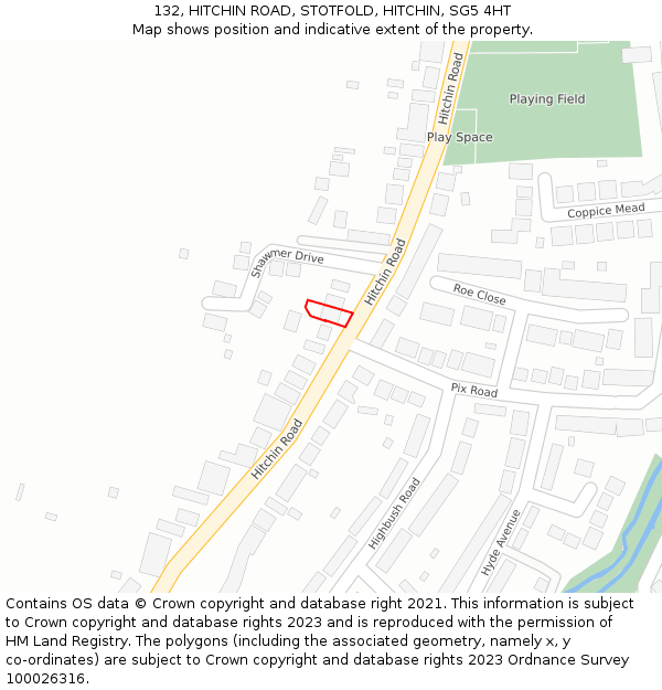 132, HITCHIN ROAD, STOTFOLD, HITCHIN, SG5 4HT: Location map and indicative extent of plot